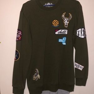 Brown Long Sleeve Tee with Patches